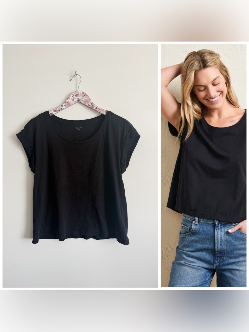 GARNET HILL Black Weekender Boxy Cropped Tee Small S